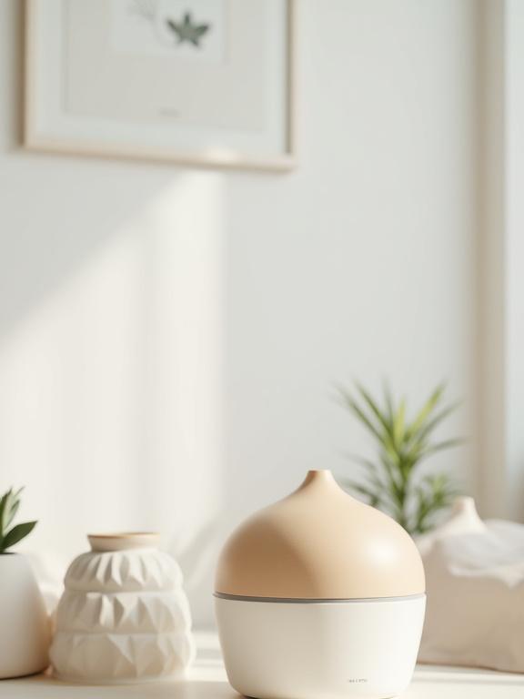 A modern diffuser styled with minimalist decor in a bright room.