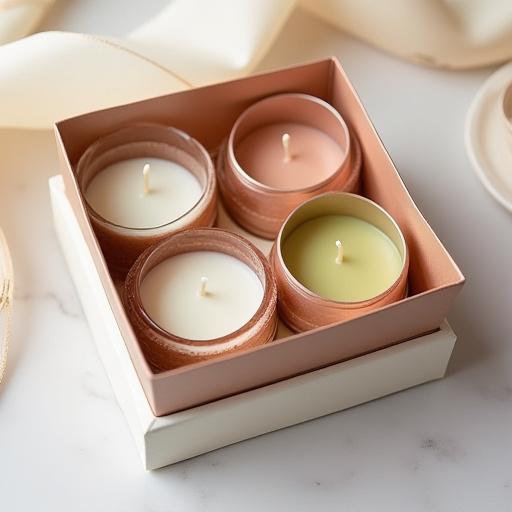 An elegant gift box containing three assorted mini candles.